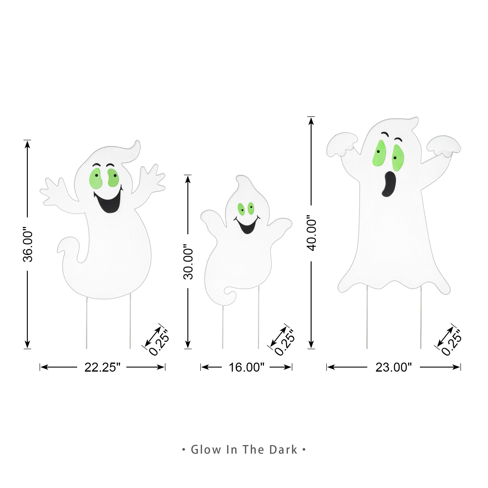 Glitzhome® 3.3ft. Halloween Metal Mesh Glow in Dark Ghost Family Yard Stake Set